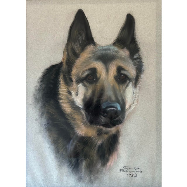 Vintage Pastel Portrait of a German Shepherd Dog For Sale - Image 4 of 7