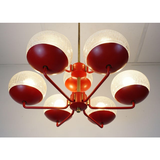Mid-Century Modern Chandelier in Red Metal and Brass, 1960s For Sale - Image 11 of 14