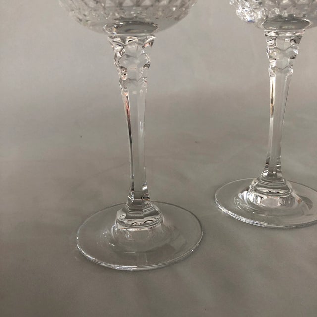 French Provincial 90's Clear Cut Crystal Wine Glasses S/2 For Sale - Image 3 of 7