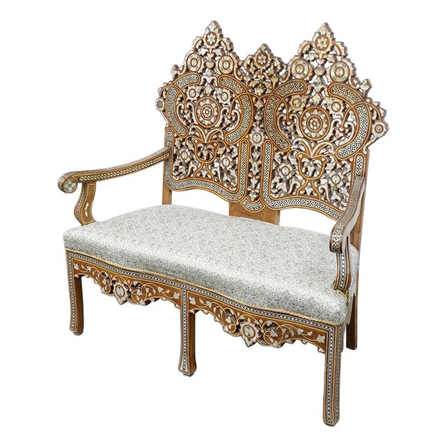 Antique Wood Bone & Mother of Pearl Moroccan Love Seat For Sale