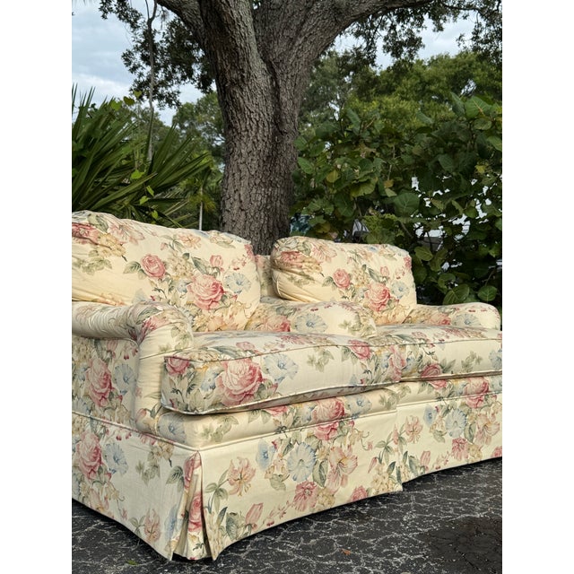 Thomasville Pair of Thomasville Floral Overstuffed Lounge Chairs For Sale - Image 4 of 12