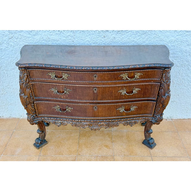 Wood Spanish Baroque Revival Carved Wood Commode with Drawers, 1940 For Sale - Image 7 of 12