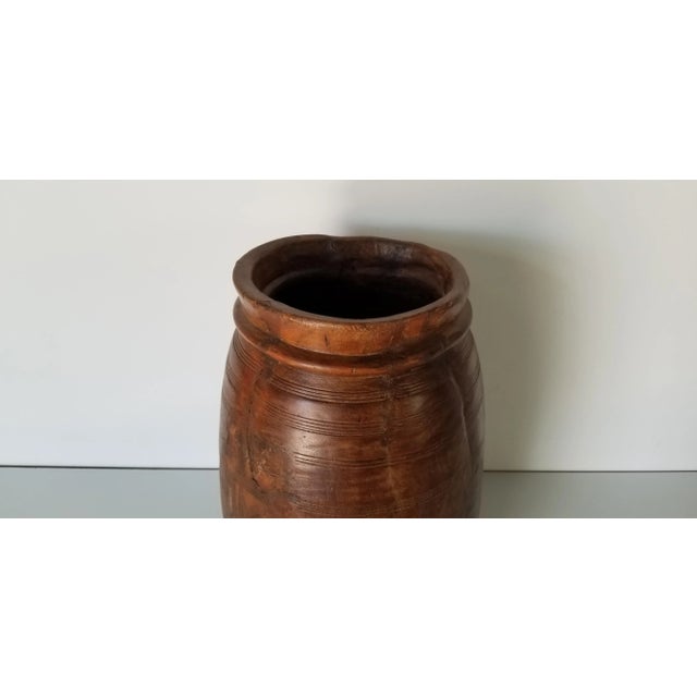 Vintage Primitive Style Hand Carved Wood Decorative Vase For Sale - Image 9 of 12