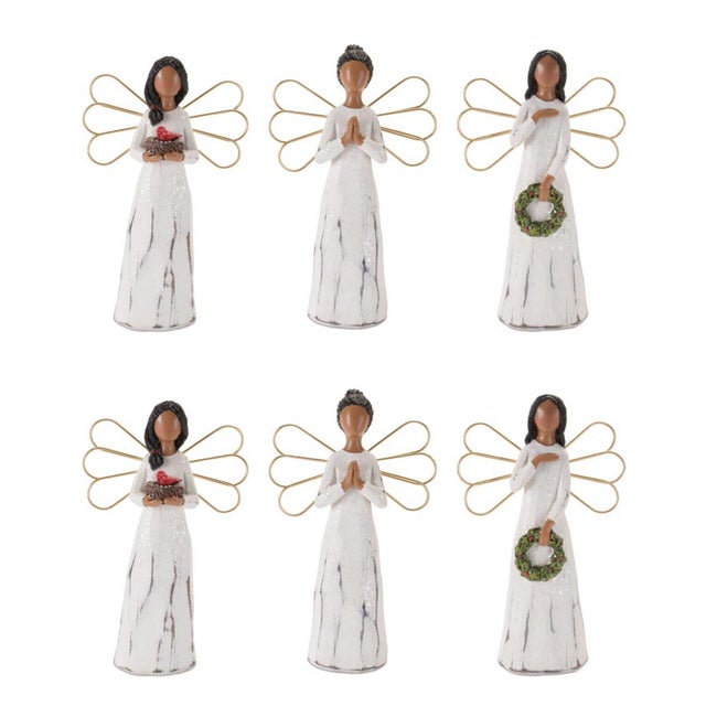 Metal Modern Angel Figurines withGold Metal Wings (Set of 6) For Sale - Image 7 of 7