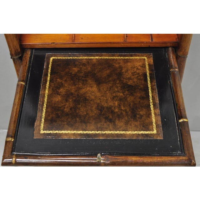 Wood Antique English Victorian Bamboo Chinoiserie Compact Fall Front Secretary Desk For Sale - Image 7 of 18