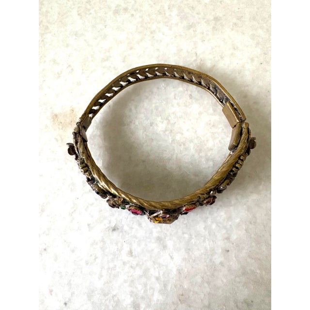 French Art, Deco, Brass, and Rhinestone Bengal Bracelet W/ Hinged Clasp For Sale - Image 4 of 5