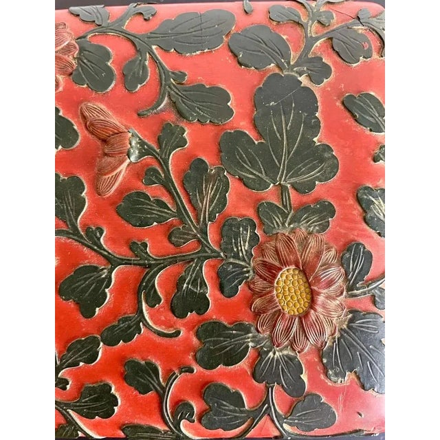 Antique Chinese Red and Black Lacquered Cinnabar Box, 1800s For Sale - Image 11 of 12