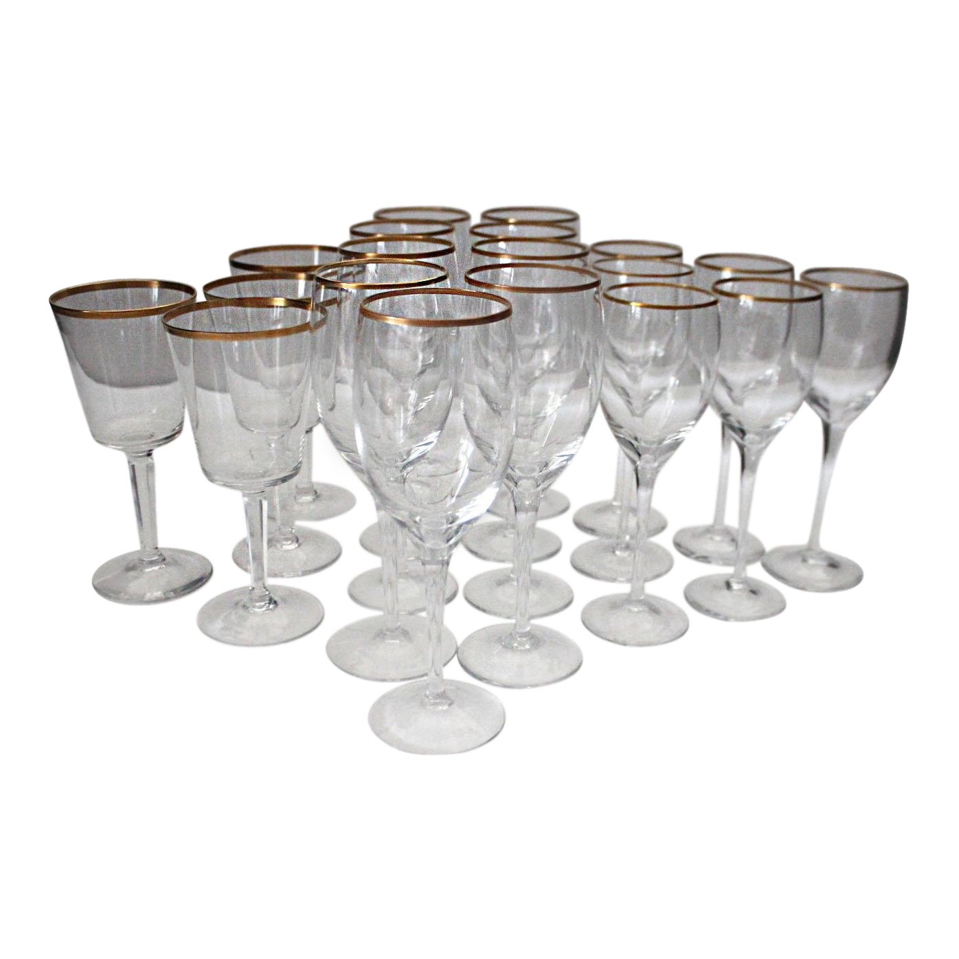 1980s Traditional Lenox Gold Rim Crystal Water and Wine Glasses Set