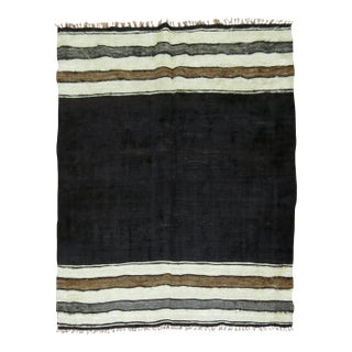 Minimalist Black Ivory Gray Brown 20th Century Turkish Mohair Rug For Sale