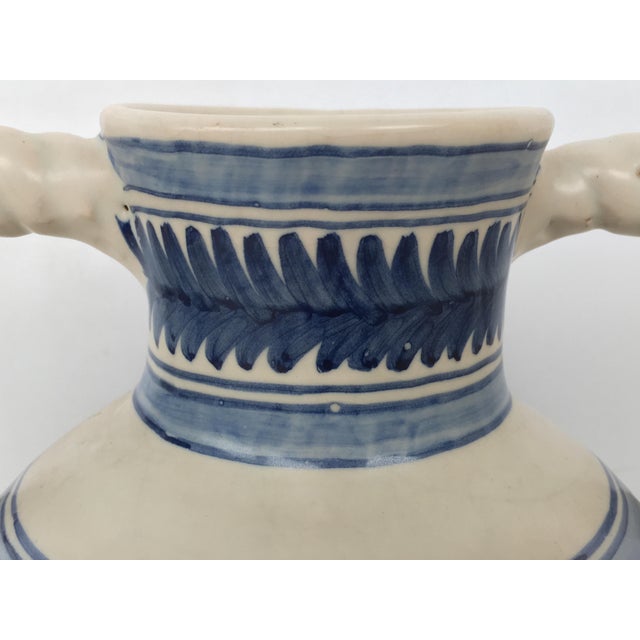 Ceramic 20th Century Glazed Earthenware Spanish Blue and White Painted Urn, Vase For Sale - Image 7 of 10