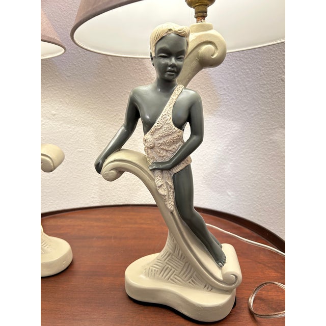 Vintage 1950s Continental Art Lamps With New Shades. 22" Tall. Male & Female Figures - a Pair For Sale - Image 10 of 12