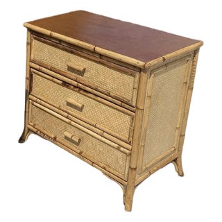 Vintage Bamboo and Grasscloth Nightstand For Sale