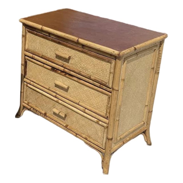 Vintage Bamboo and Grasscloth Nightstand For Sale
