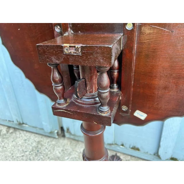 Wood Antique Chippendale Style Carved Mahogany Bird Cage Tilt Top Table. For Sale - Image 7 of 10