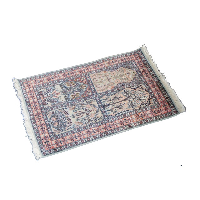 Indian Indian Kashmir Silk Geometric Floral Garden Medallion Area Rug Mat 48" For Sale - Image 3 of 13