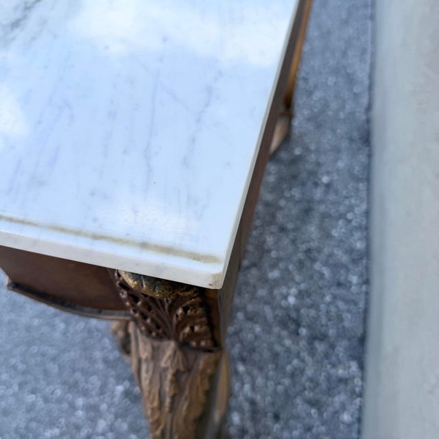 Vintage French Style Marble Top Wooden Console Table For Sale - Image 10 of 11