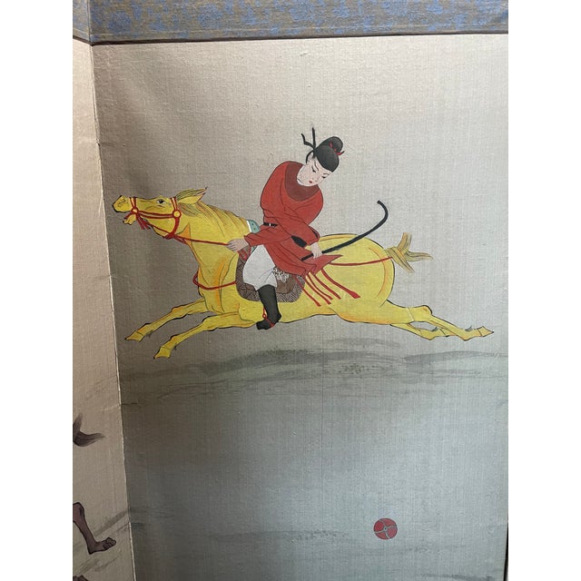 Late 20th Century Late 20th Century Japanese Equestrian Scene 4 Panel Screen For Sale - Image 5 of 5