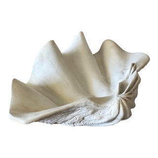 Large Vintage Sculptural Ceramic Clam Shell Bowl – Ivory Coastal Centerpiece For Sale