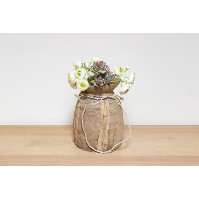 This charming antique carved wood pot was crafted from teak and originally used in Village kitchens in North India to...