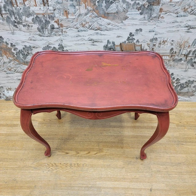 Vintage Carved Oak Side Table Painted Red For Sale - Image 4 of 7