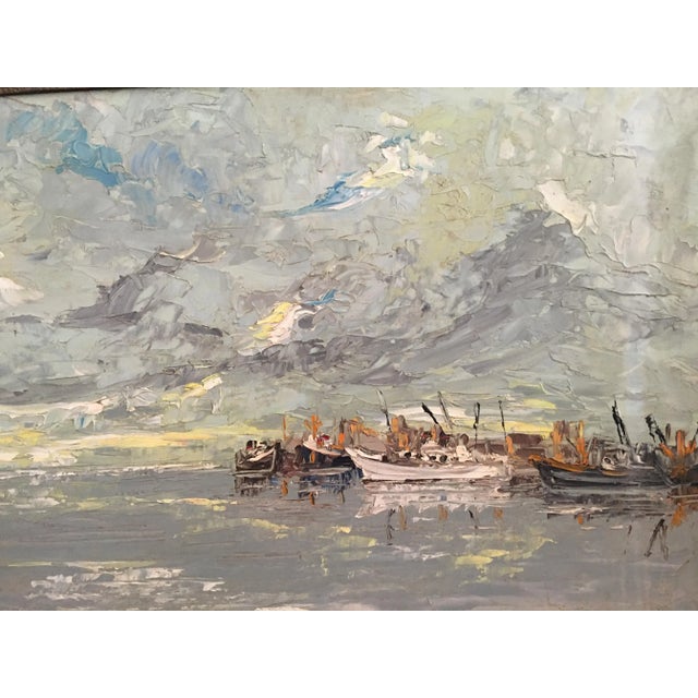 This mid-century .oil painting was made in in 1965 It is sign Sachse Each line are being carved to the thick Texture Made...