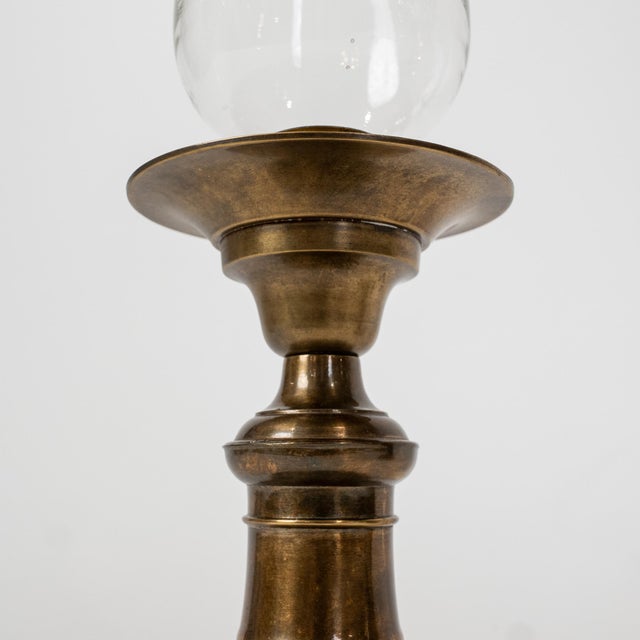 1900 - 1909 Pair of 19th Century Continental Brass Hurricane Candlesticks For Sale - Image 5 of 10