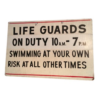 Vintage Wood Lifeguard Sign For Sale