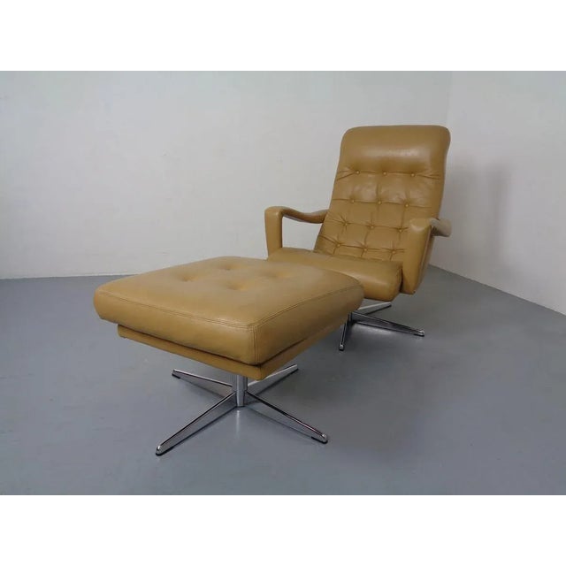 Set of Leather Swivel Easy Chair and Ottoman, 1970s For Sale - Image 3 of 18