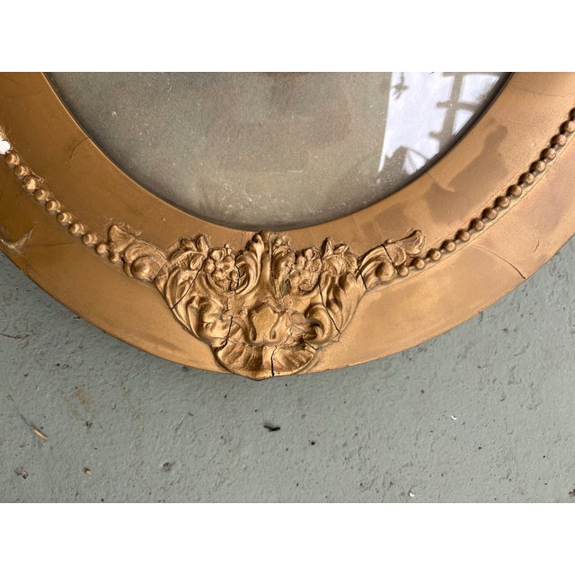 Transitional 1883 Victorian Hand-Enhanced Portrait in Ornate Oval Gilt Frame With Bubble Glass For Sale - Image 3 of 12