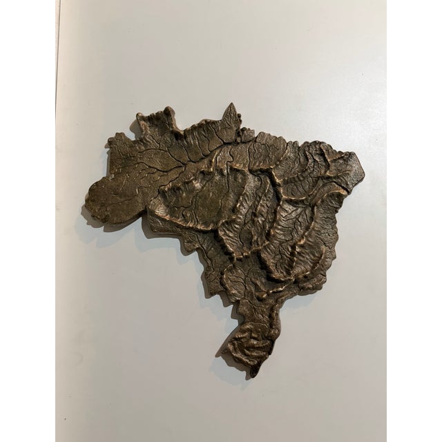 Hand Forged Bronze Map of Brazil With Elevated Topography, 1980s For Sale - Image 11 of 11