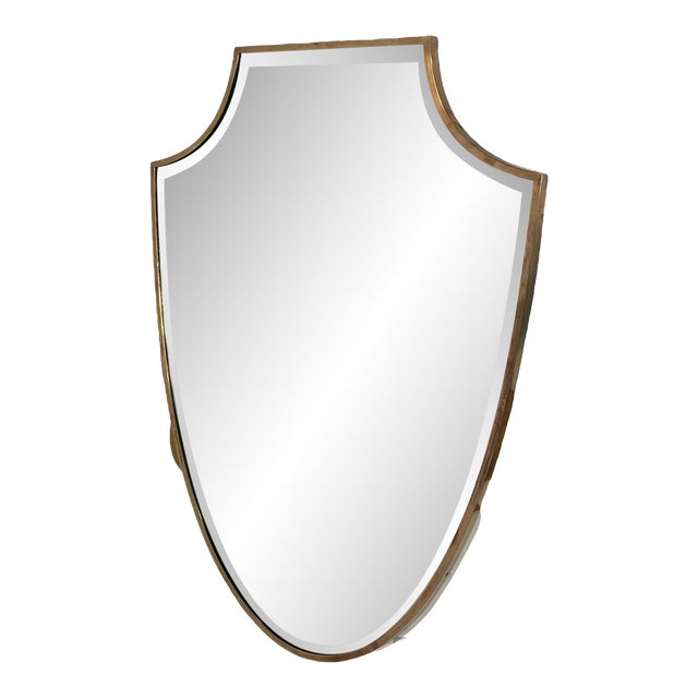 Vintage Italian Brass Shield Mirror 1970s For Sale