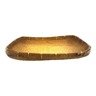 Early 20th Century Handwoven Bamboo Basket With Bentwood Rim, Circa 1930s–1940s For Sale