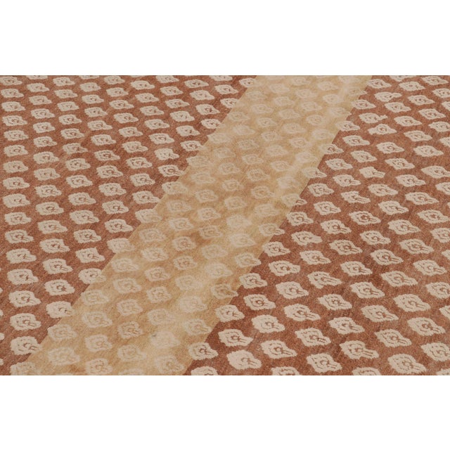 2010s Rug & Kilim’s Modern Block Print Rug Design in Brown With Beige-Cream Motifs For Sale - Image 5 of 8