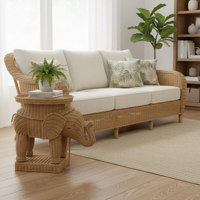 2020s Woven Rattan Elephant Accent Table For Sale - Image 5 of 5