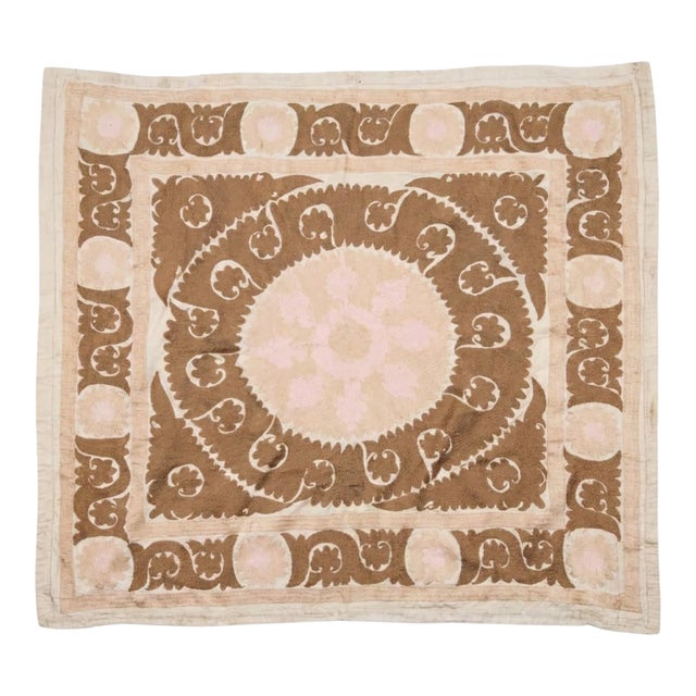 Boho Embroidered Terracotta Suzani Embroidery Wall Decor - 4'2'' X 4'9'' For Sale