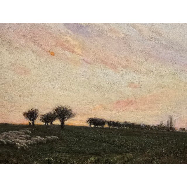 Blush Charles Harold Davis-Dusk Pastoral Meadow W/Grazing Sheep-American Tonalist Oil Painting For Sale - Image 8 of 12