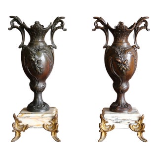 19th Century French Bronze & Marble Vases For Sale