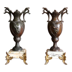 19th Century French Bronze & Marble Vases
