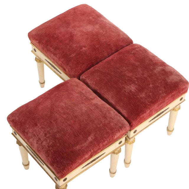 Late 19th Century Set of 3 Italian Empire Style Painted and Giltwood Stools, C. 1890. For Sale - Image 5 of 6
