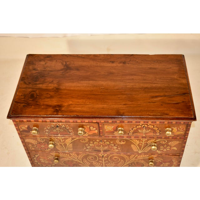 18th Century Decorated Walnut Chest of Drawers For Sale - Image 10 of 11