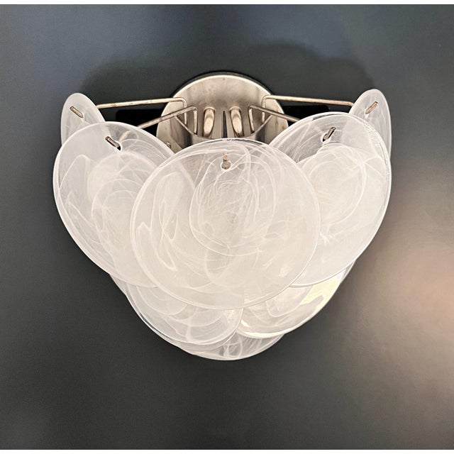 Glass Wall Sconces with 10 Alabaster White Disks, 1990s, Set of 2 For Sale - Image 6 of 16