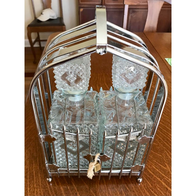 Metal Mid-Century Modern Barware Chrome Caddy With Pressed Glass Liquor Bottles Set- 3 Pieces For Sale - Image 7 of 7