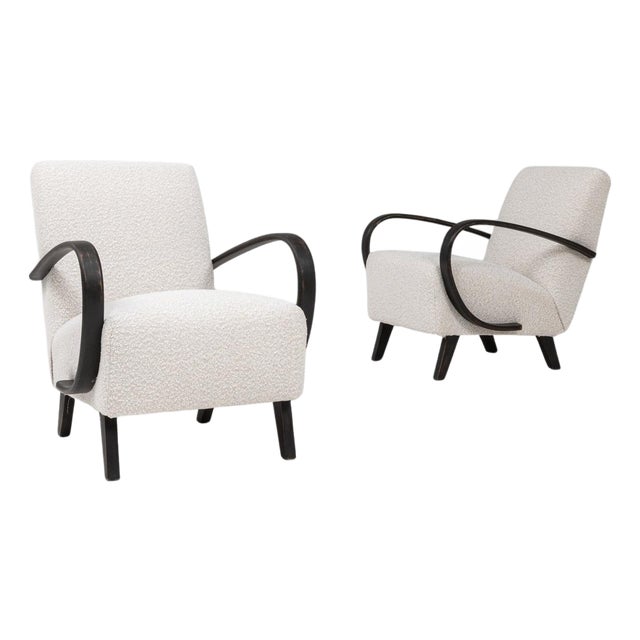 20th Century Czech MCM Upholstered Armchairs By J. Halabala - A Pair For Sale