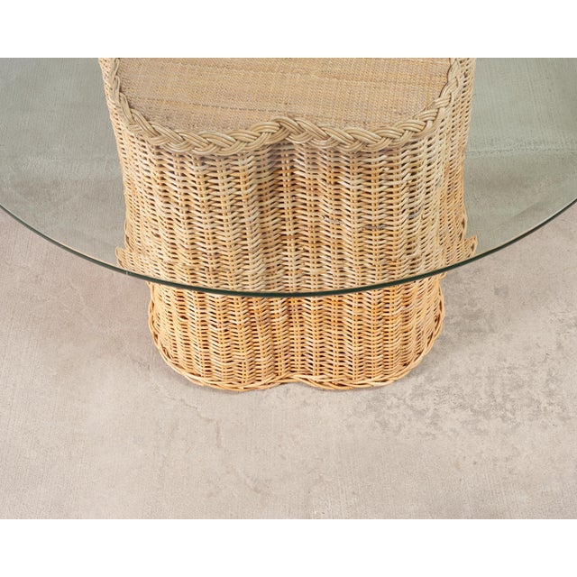 Michael Taylor Attributed Scalloped Rattan Wicker Dining Table For Sale In Sacramento - Image 6 of 18