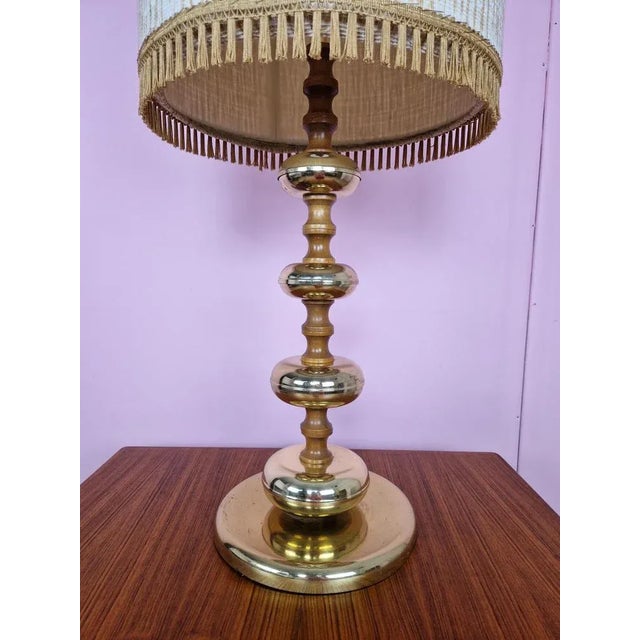 Large Brass and Wood Table Lamp from Veb Narva, 1960s For Sale - Image 4 of 12