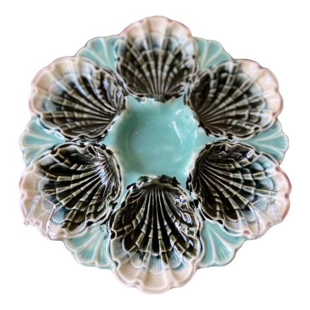 Rare Antique Fives Lille Majolica Oyster Plate - D For Sale