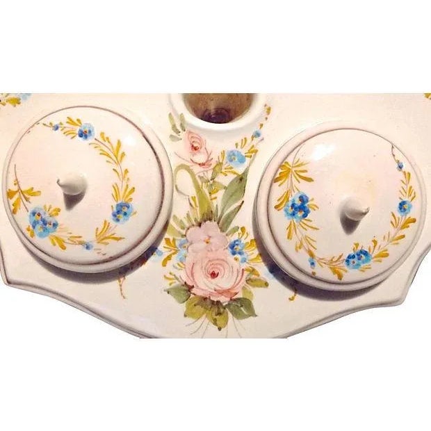 Vintage Hand-Painted Italian Floral Double Inkwell For Sale - Image 4 of 7