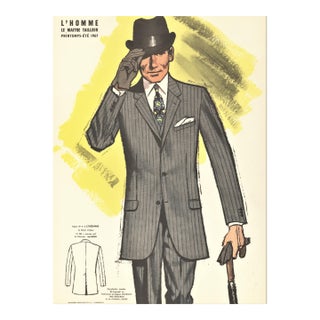 1967 Mid-Century French Men's Tailoring Fashion Lithograph For Sale