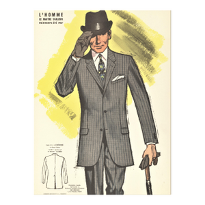 1967 Mid-Century French Men's Tailoring Fashion Lithograph