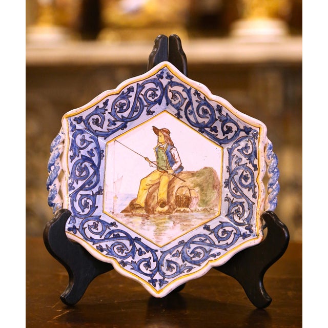 French Pair of Early 20th Century French Faience Coaster Plates Signed Henriot Quimper For Sale - Image 3 of 9
